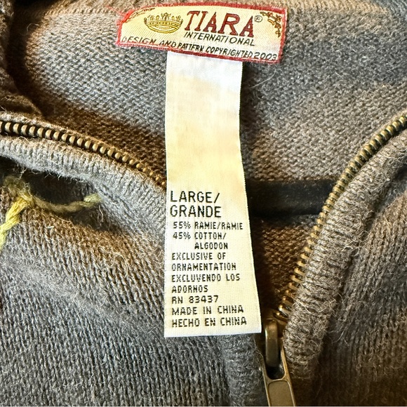 Tiara International Embroidered Floral Zip Up Vintage Cardigan Sz Large Grandma - Picture 8 of 9